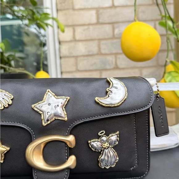 Coach Black Leather Shoulder Bag with Gold & Silver Celestial Appliqués - Picture 3 of 12